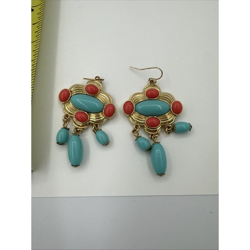 Vintage Lilly Pulitzer Turquoise and Coral statement dangle earrings